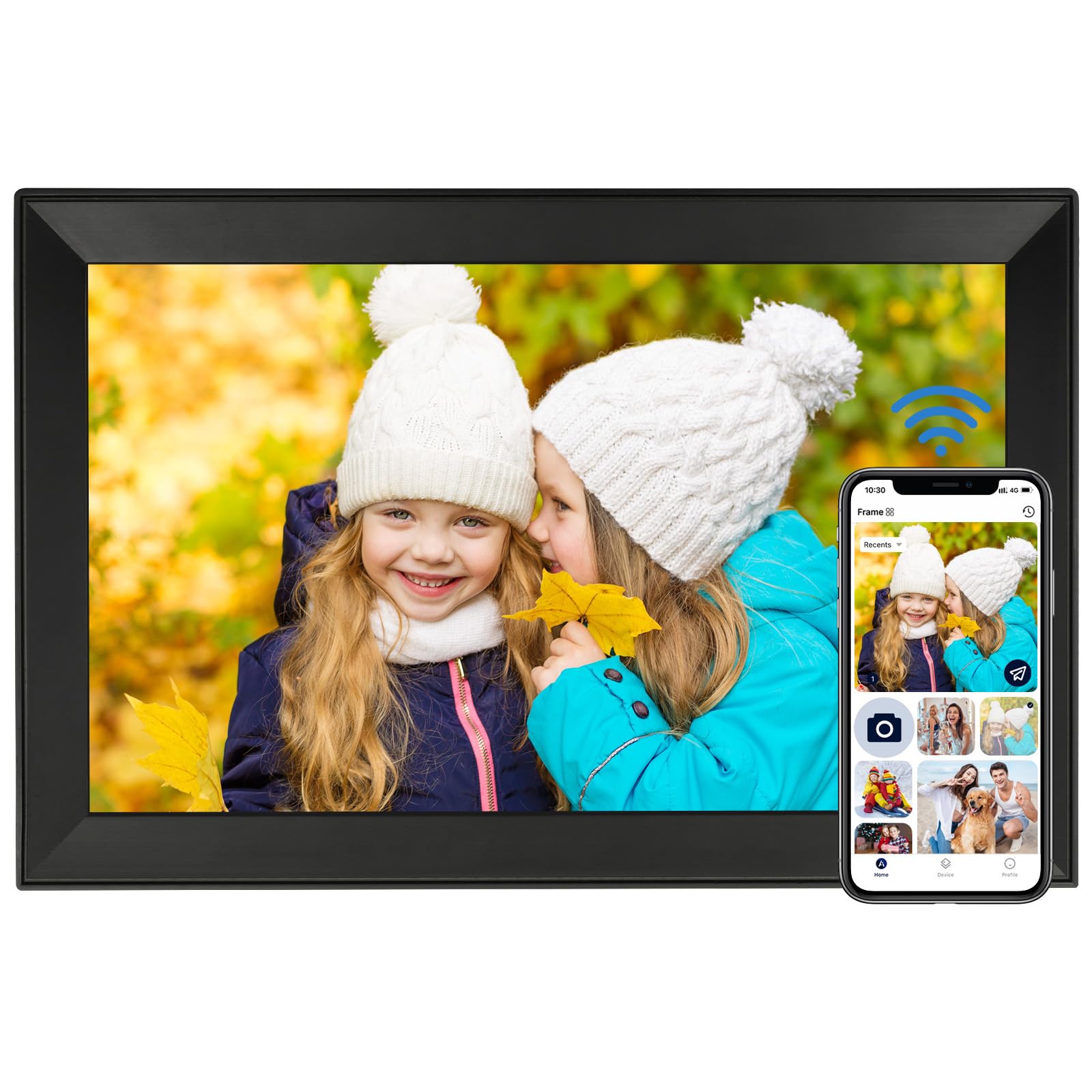 Marco Digital de 64 GB con Pantalla HD de 15,6 Pulgadas (1920 × 1080), función de rotación automática, conexión Wi-Fi, Sistema de fijación y Transferencia inmediata de Fotos y vídeos de Forma remota