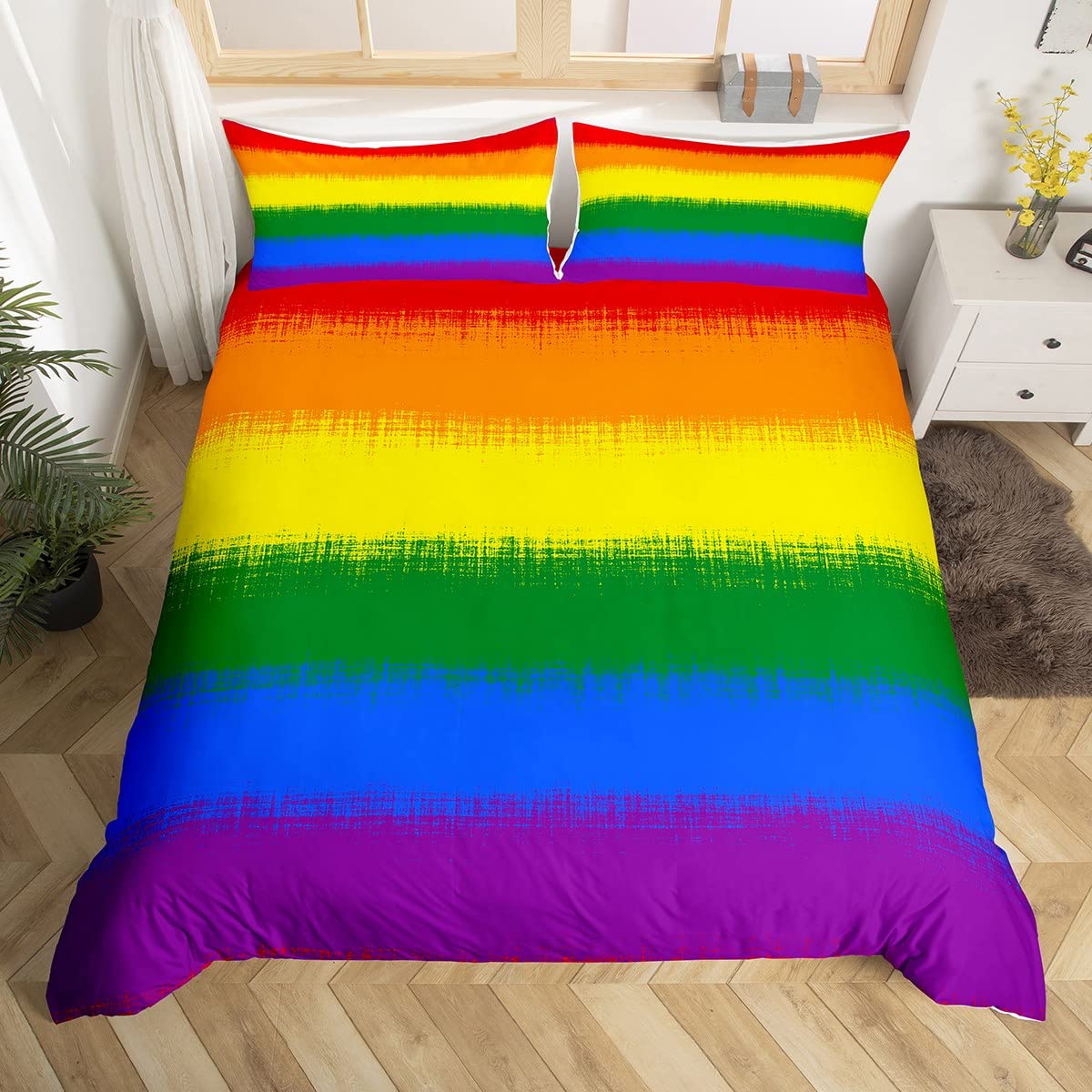 richhome Rainbow Bedding Set Colorful Rainbow Duvet Cover Set For Kids Boys Girls Multicolor Comforter Cover Ultra Soft 1 Duvet Cover With 1 Pillowcase Single Size