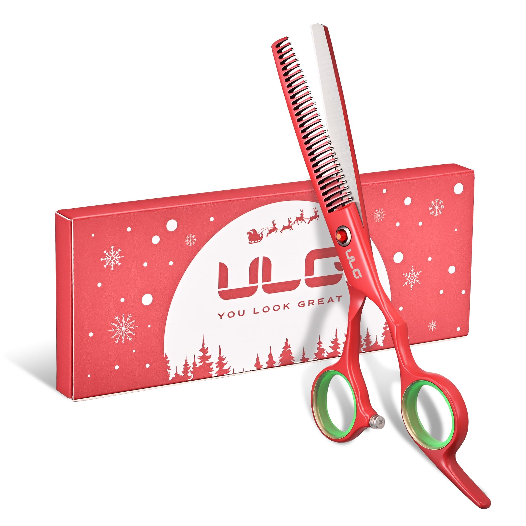 ULG 6.5" Hair Thinning Scissors, Japanese Stainless Steel, Professional Texturizing Shears, Barber’s 30-Tooth Blending Thinner for Stylist &amp; Home Use, Gifts for Women Men Family Red