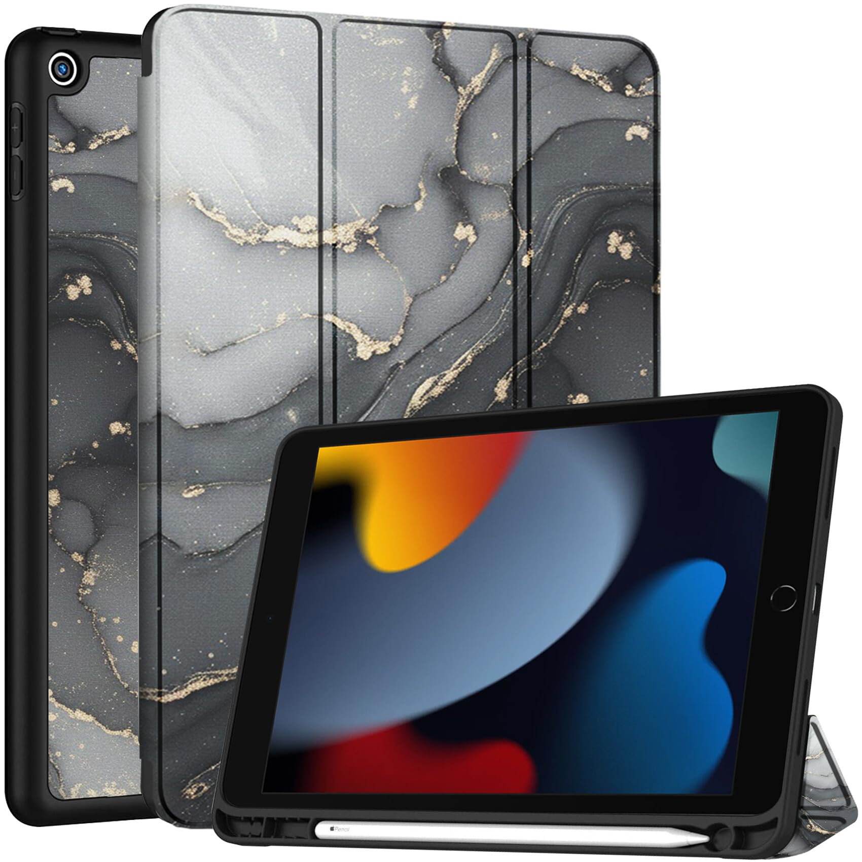 robustrion cover for ipad 9th generation cover case with pencil holder for apple ipad 10.2 inch/ipad 9th 7th 8th generation smart [soft and flexible] flip stand case [auto sleep/wake] - ocean black