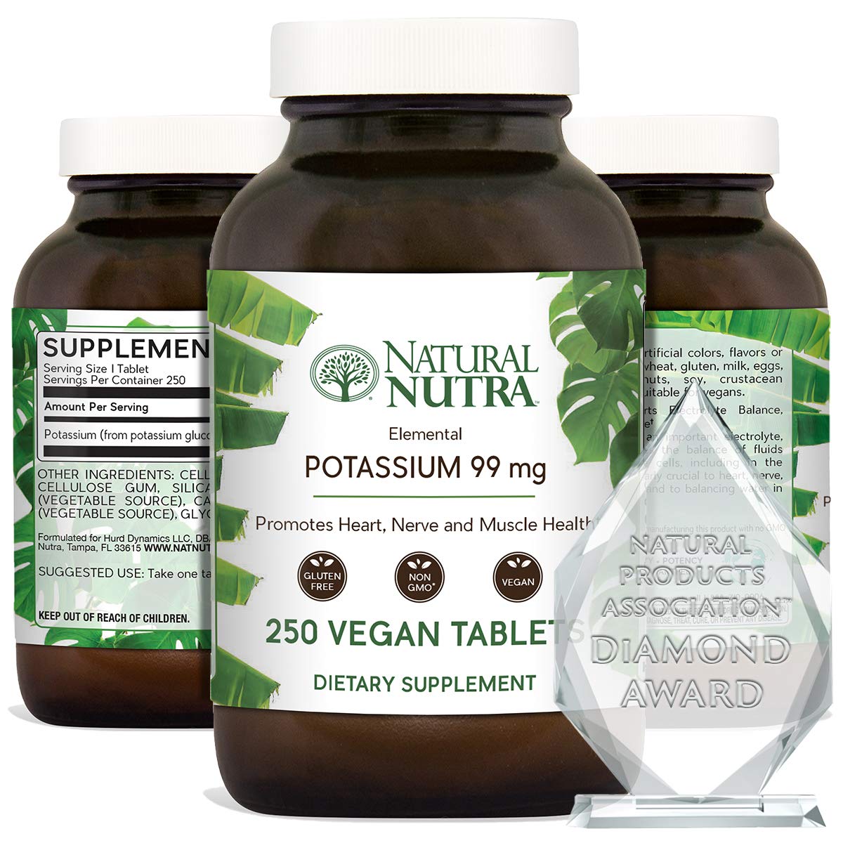 Natural Nutra Elemental Potassium Gluconate 99 mg Dietary Supplement – Promotes Energy, Helps Boost Nervous System, Promotes Heart Health, Mineral Regulation, Muscle Function - 250 Vegan Tablets