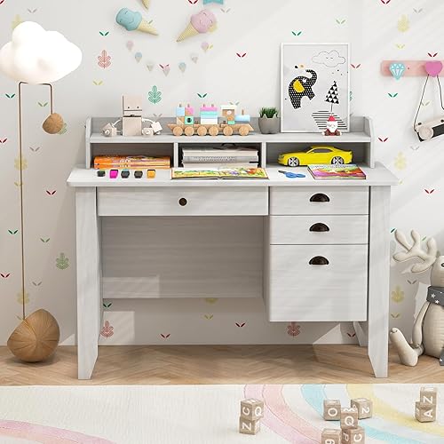 Miniatura 5 de Safeplus Escritorio para computadora de 48 pulgadas con 4 cajones de almacenamiento y mesa ejecutiva de madera para PC y portátil