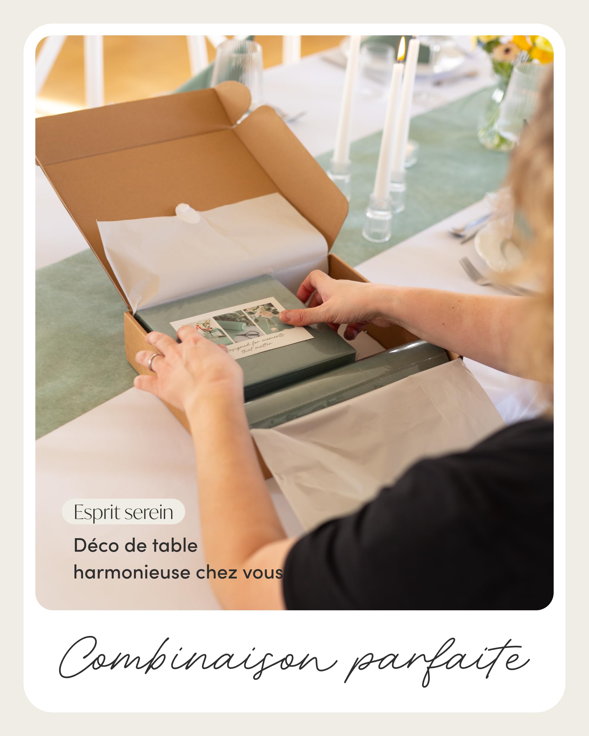 100% Mosel Kit de décoration de table – Vert Eucalyptus (25–50 Invités) | Chemin de Table en Intissé & Serviettes en Papier pour Mariage, Baptême, Communion & Anniversaire