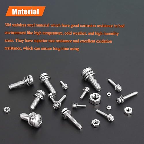 Miniatura 9 de HELIFOUNER 140 piezas M6 x 0.315in 0.394in 0.472in 0.630in 0.787in, tornillos de máquina Phillips, tornillos métricos, arandelas de acero inoxidable