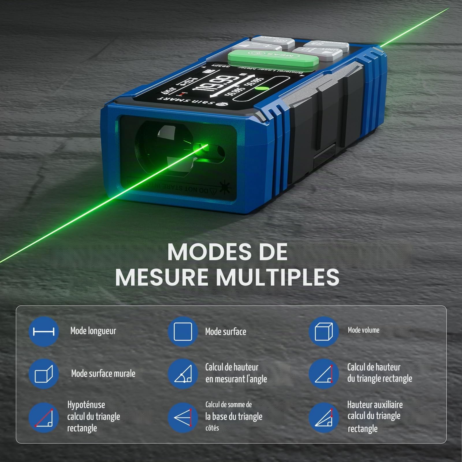 Télémètre Laser Double SainSmart, télémètre bilatéral 120 m avec écran LCD rétroéclairé, télémètre Laser Rechargeable, Niveau électronique, capteur de Longueur/Surface/Volume/Angle