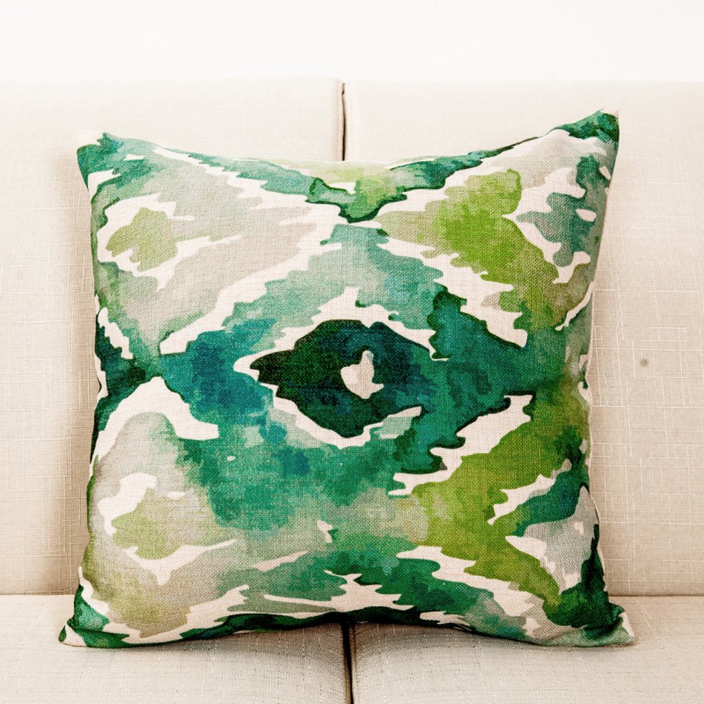 Coussin feuille aquarelle 50x50 cm oreiller de décoration style Asie du Sud-Est