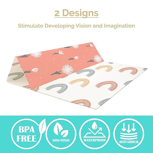 Miniatura 4 de JumpOff Jo - Alfombra de juego plegable grande para bebé, tapete de juego de espuma segura para el tiempo boca abajo, bolígrafos de juego y niños