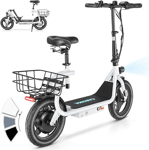 Miniatura 9 de Caroma Peak - Patinetes eléctricos de 1200 W con asiento, scooter eléctrico para adultos con canasta, neumático de 14 pulgadas, batería de 500 Wh,