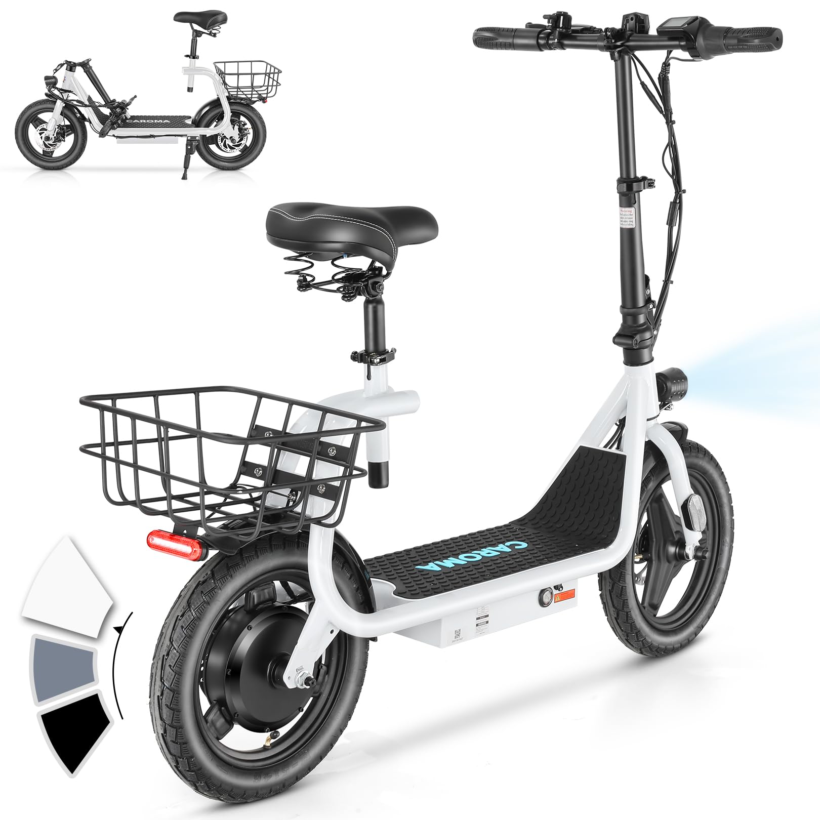 Caroma Peak 1200W Electric Scooters with Seat Electric Scooter Adults with Basket 14 Tire 500Wh Battery 30 Miles