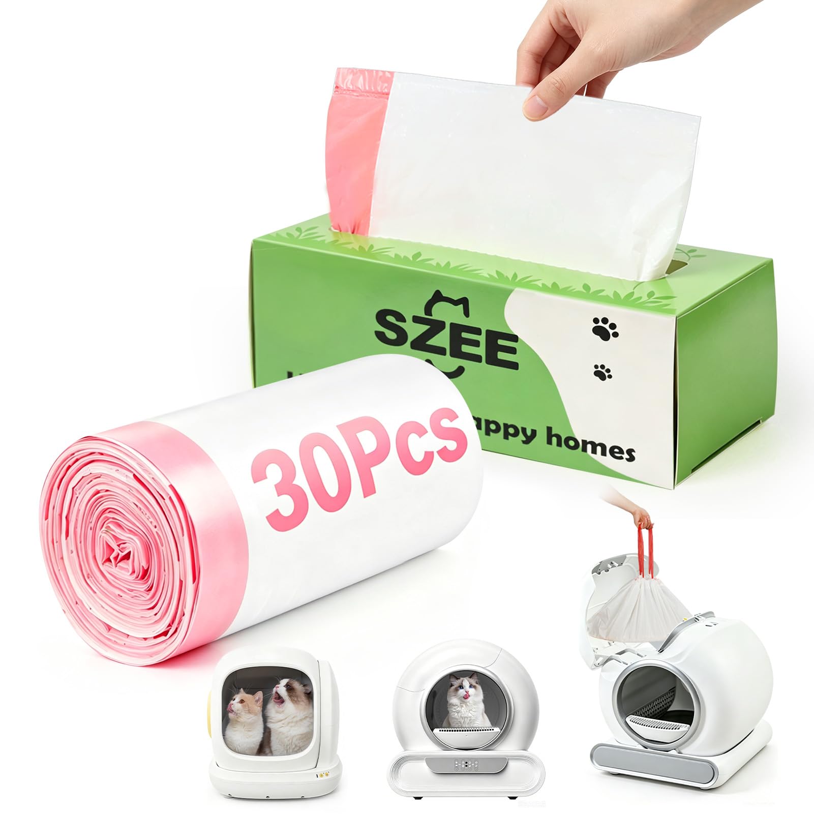 SZEE 30pcs Self Cleaning Cat Litter Tray Liners, Tear-free Cat Litter Bags
