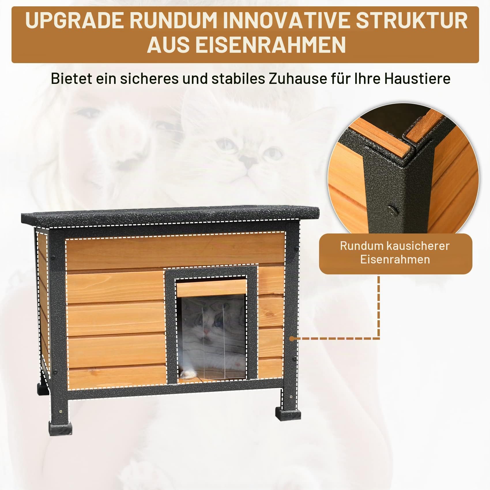 X-ZONE PET Katzenhaus Outdoor & Indoor Holz Wetterfest für den Winter Ribbit Stall für Kaninchen Meerschweinchen mit rundum Eisenrahmen