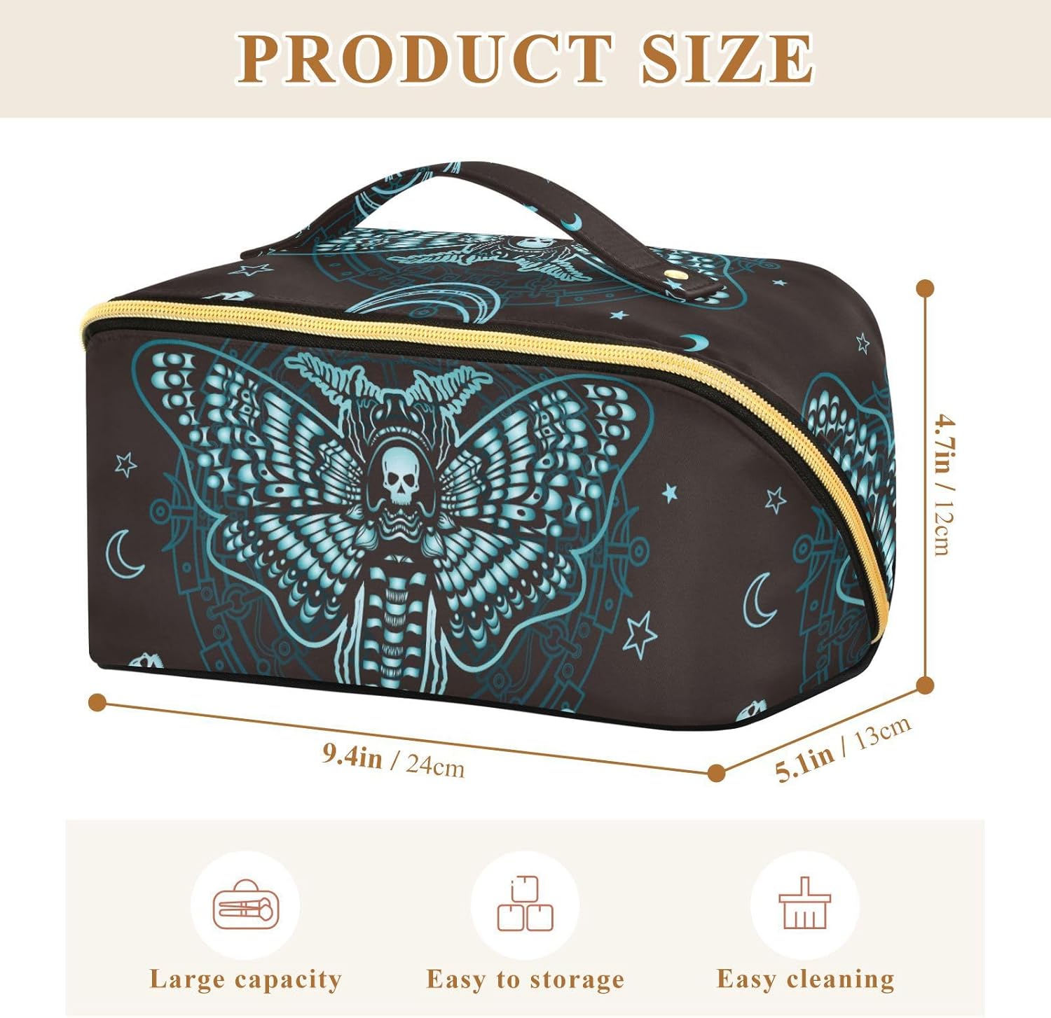 Makeup Organizer Bag, Gothic Skull Butterfly Travel Makeup Bags Makeup Vanity Case Large Capacity Rhombus Cosmetic Toiletry Bag for Girl Women Ladies - Image 8