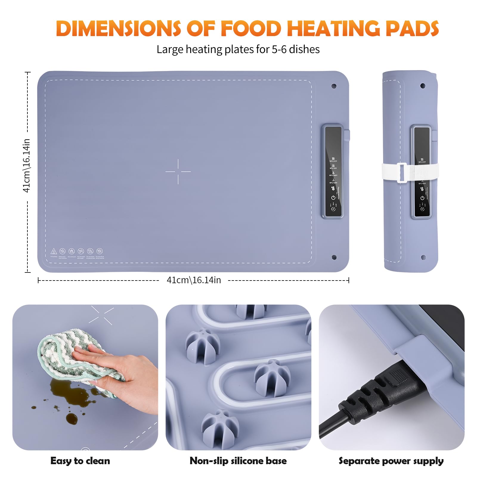 Euakee Vassoio Riscaldante Elettrico, Scaldavivande Elettrico Portatile con Temperature Regolabili da 40°C a 100°C e Timer, per Feste, Ristoranti, Domestiche, 61 x 40 x 2,4 cm (01)