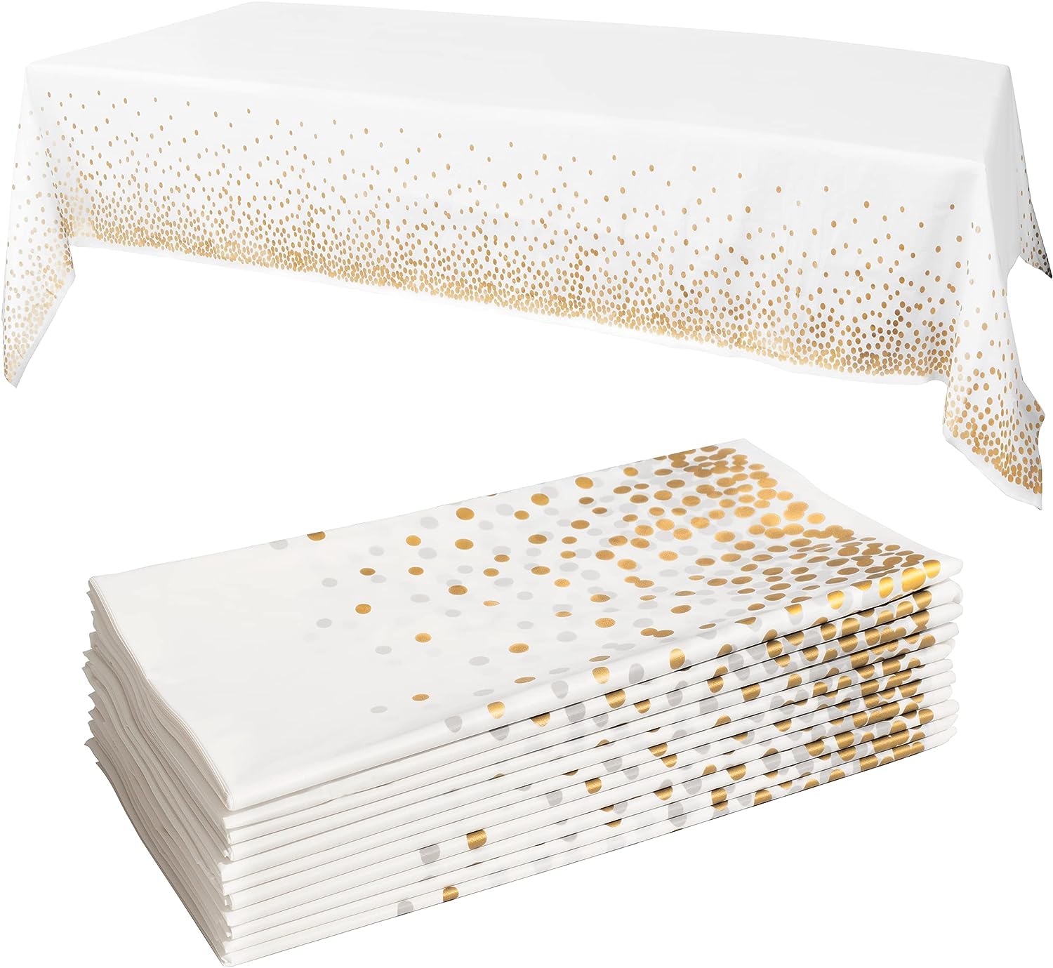 Photo 1 of 2 Pack Plastic Table Cloth Disposable, 54”x108” White and Gold Table Cloths for Parties, Waterproof and Greaseproof Gold Dot Rectangles Tablecloth for Party Decorations BBQ, Wedding, Fine Dining