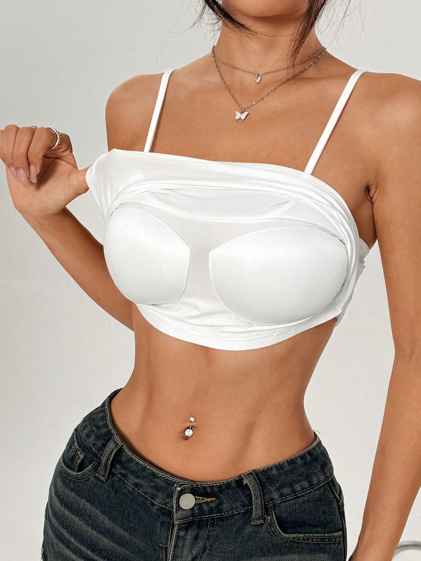 SOLY HUX Canottiera corta da donna, confezione da 2 canottiere con spalline sottili e reggiseno integrato