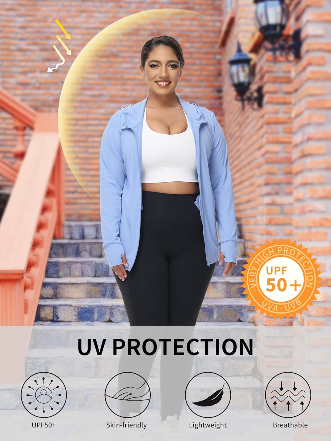 Women's Plus Size UPF 50+ Lightweight Athletic Hoodie Jacket Full Zip Long Sleeve Shirts Outdoor - Image 6