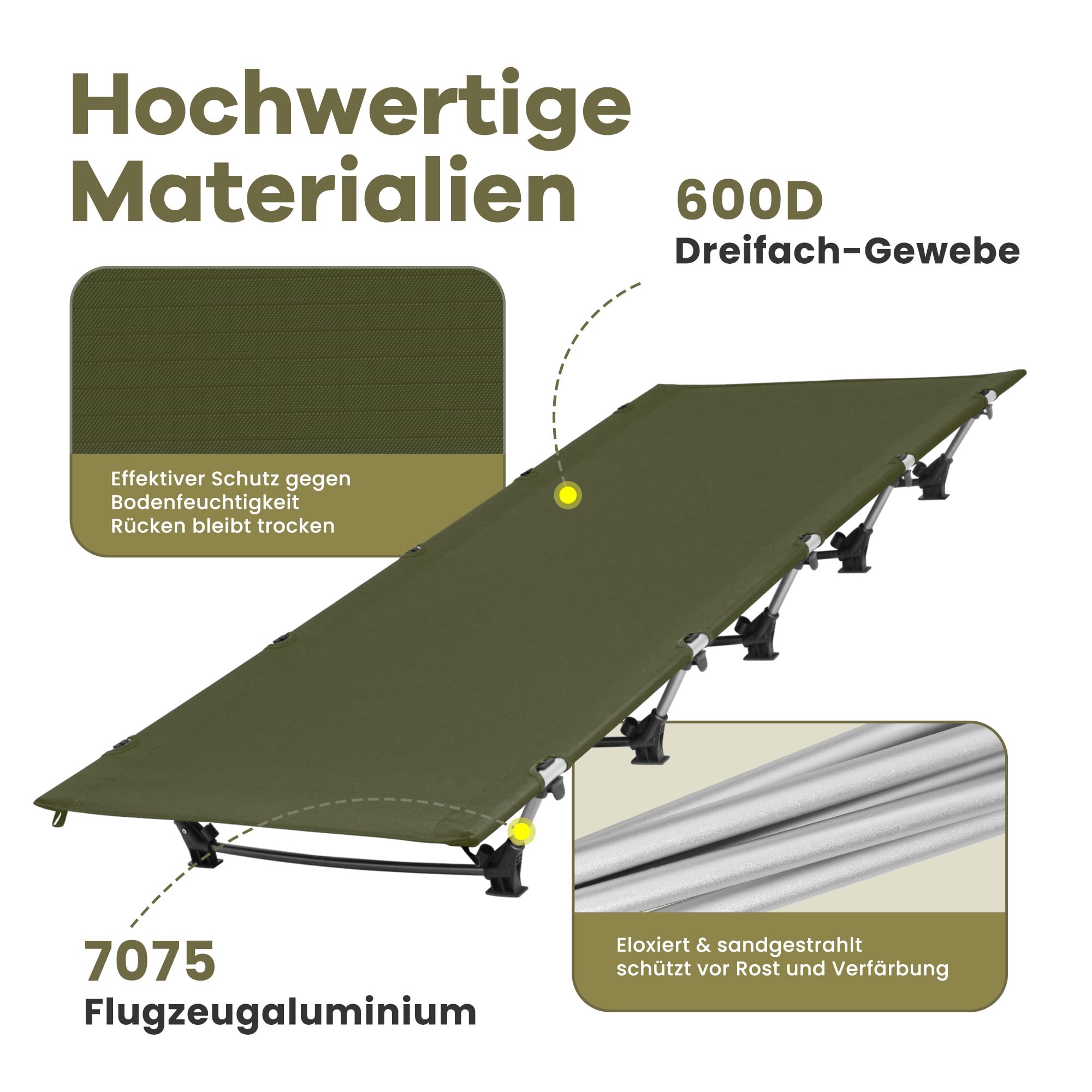 Join Nature Ultralekkie łóżko kempingowe, składane, dla dorosłych, przenośne łóżko polowe, składane łóżko polowe, obciążenie 150 kg, leżak kempingowy do namiotów, wędrówek i podróży z plecakiem