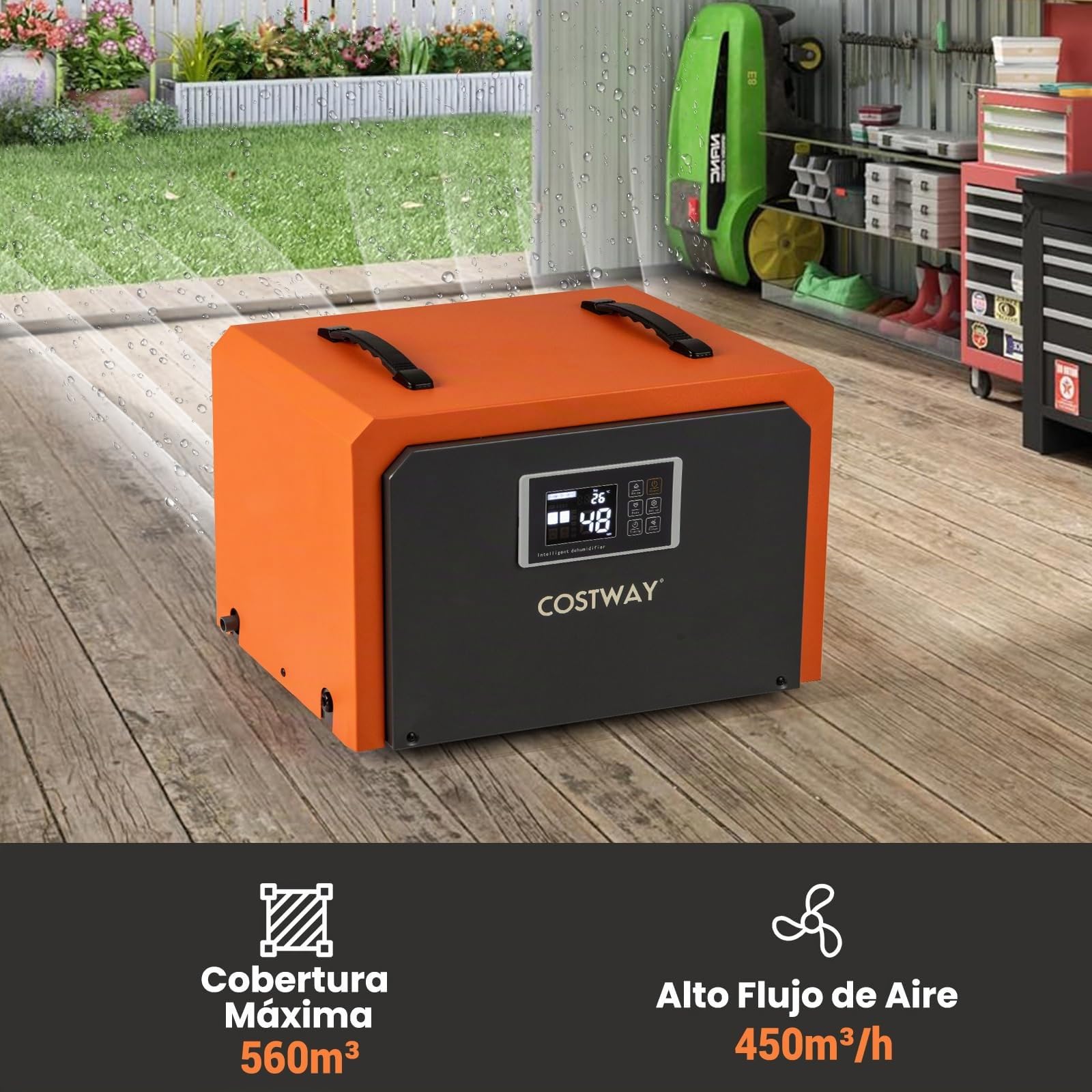 COSTWAY Deshumidificador Industrial 60L/día, Deshumidificador Comercial con Manguera de Drenaje, Temporizador 24H, Descongelación Automática, para Sótano, Almacén, hasta 560 ㎡