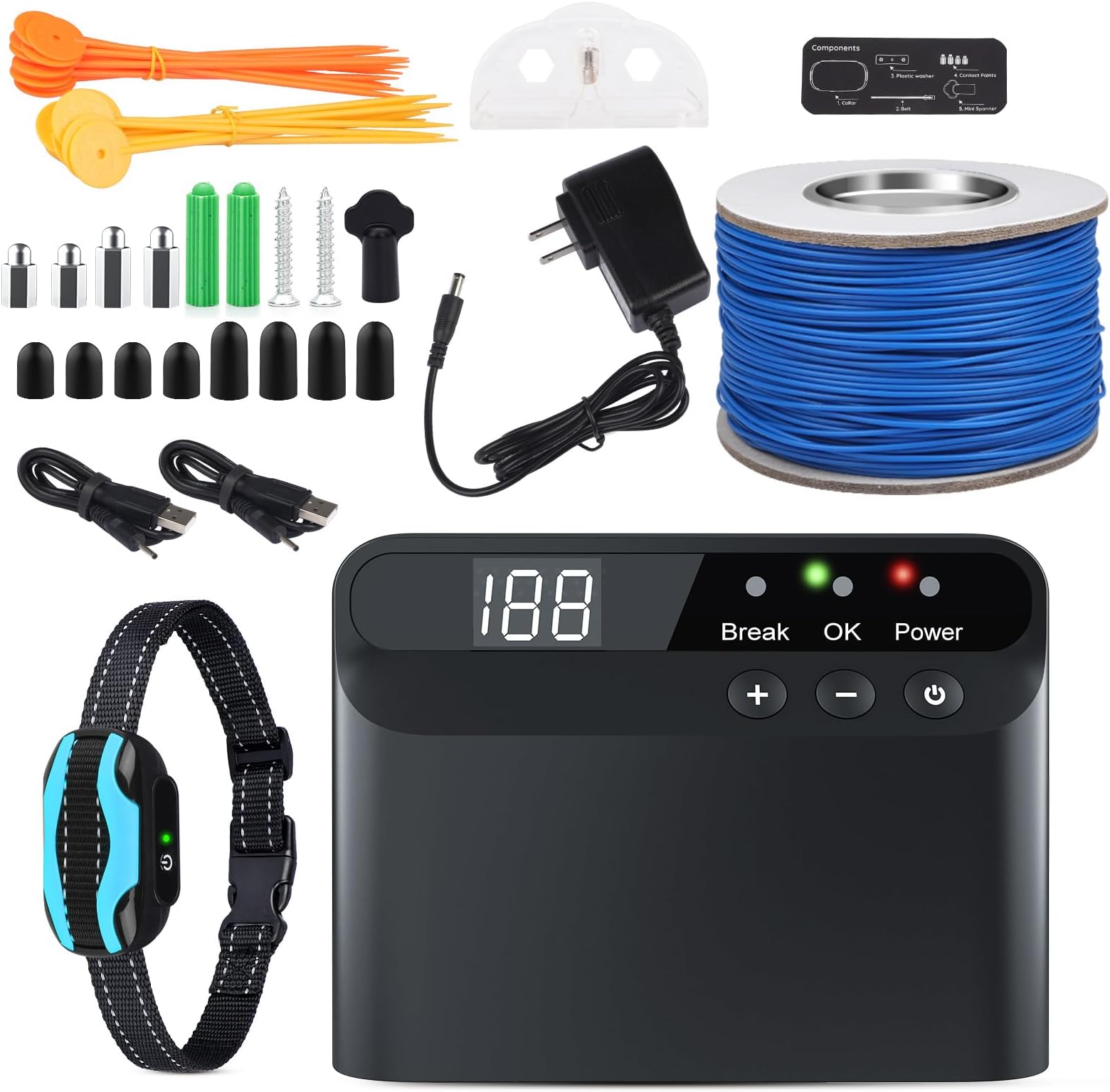 PcEoTllar Electric Fence for Dogs, Rechargeable Underground Dog Fence System Pet Containment System Waterproof Collar Receivers with 656Ft Underground Boundary Wire for Small Medium Large Dogs or Cats