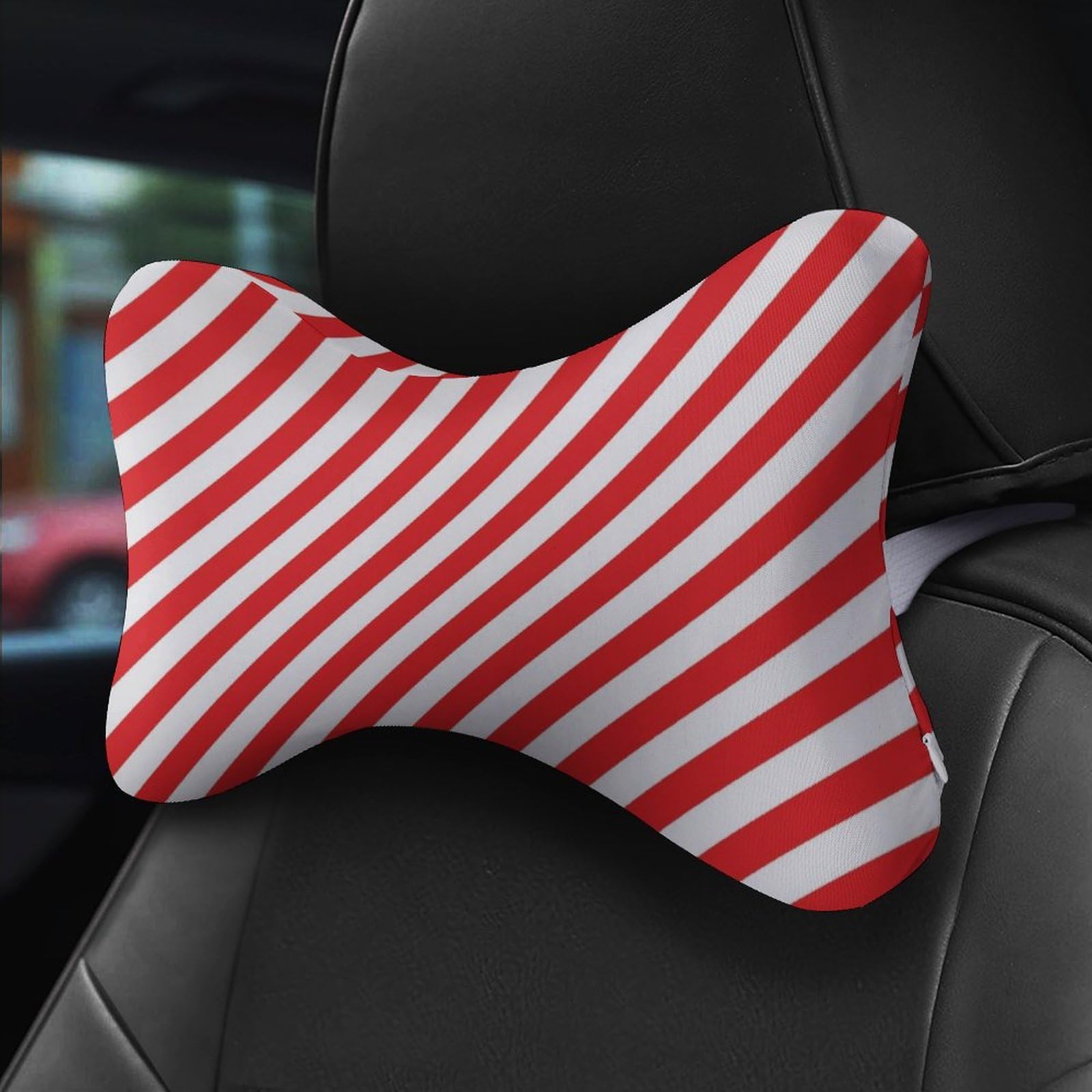 SMAZDFXX Watermelon Red and White Stripes Car Neck Pillow Set of 2 Car Seat Head Support Cushion Bone Pillows with Elastic Strap