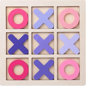 Toe Board Game XO Table Toy, Strategy Board Games, Hand Crafted Noughts and Crosses for Kids Outdoor Indoor, Pink