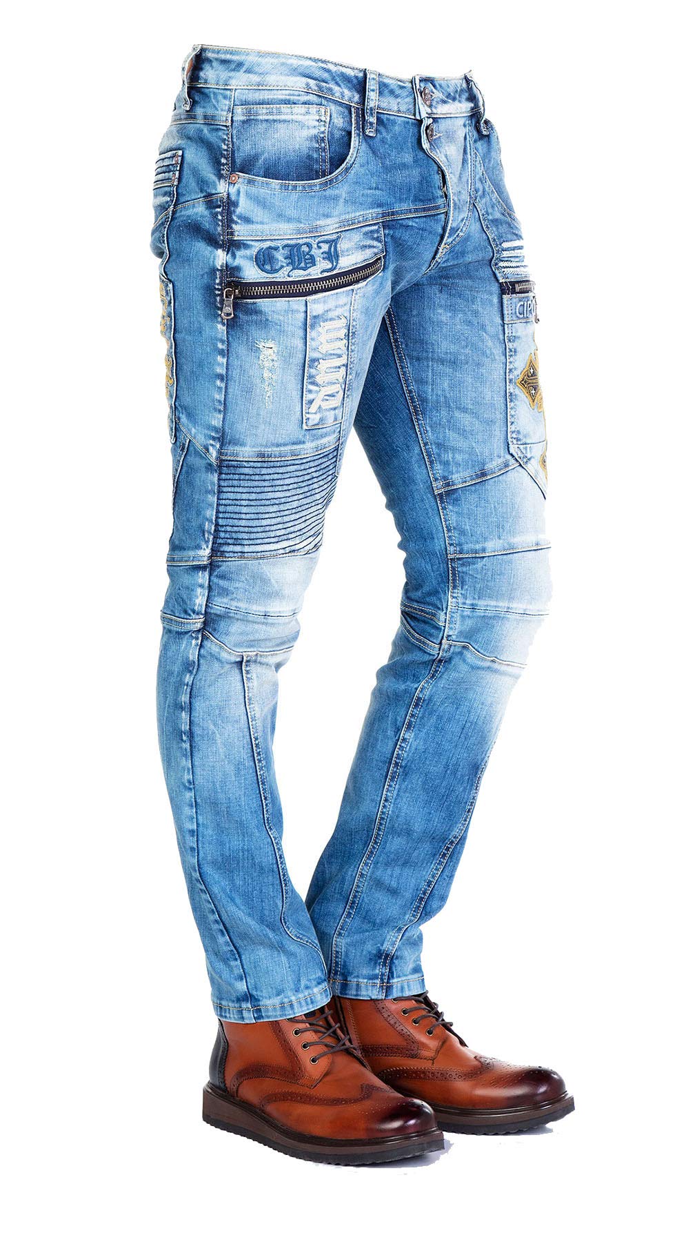 Cipo & Baxx Men's Trousers Destroyed, Colour Splash & Allover Design with Studs and Rhinestones Rock Style, Blue-cd293, 36 W/32 L