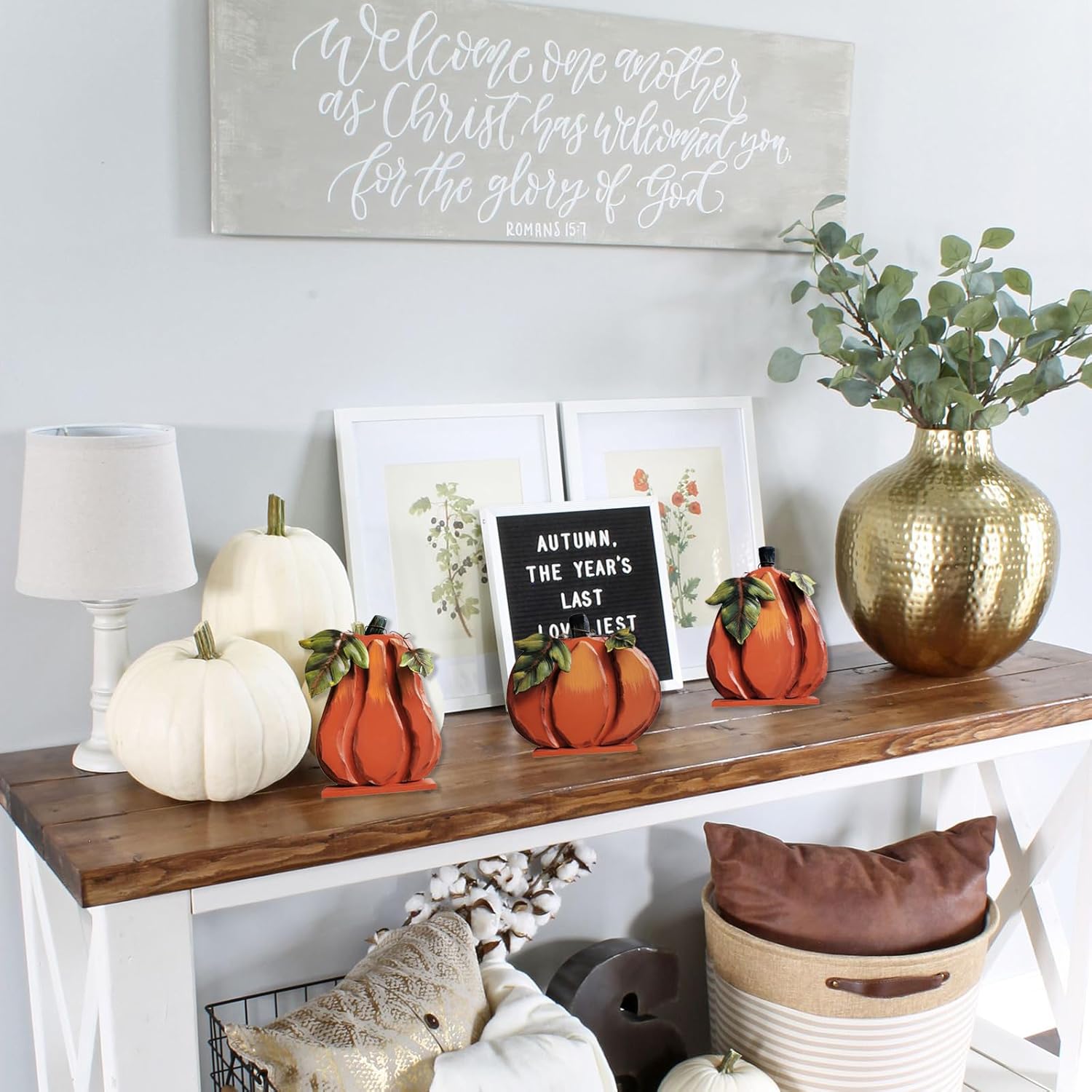 E-view Wood Fall Pumpkin Decor Rustic Wooden Pumpkin Decoration Set of 3, Indoor Decoration for Harvest Thanksgiving Halloween, Decorative Ornaments for Table Top Autumn Décor (Sef of 3)