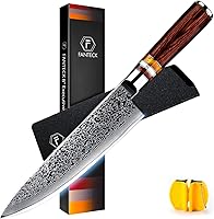 Vista 8 de FANTECK Cuchillo de pan, cuchillo de cocina dentado de 8 pulgadas, VG10 Damascus Pro de acero inoxidable de alto carbono de 67 capas para pan