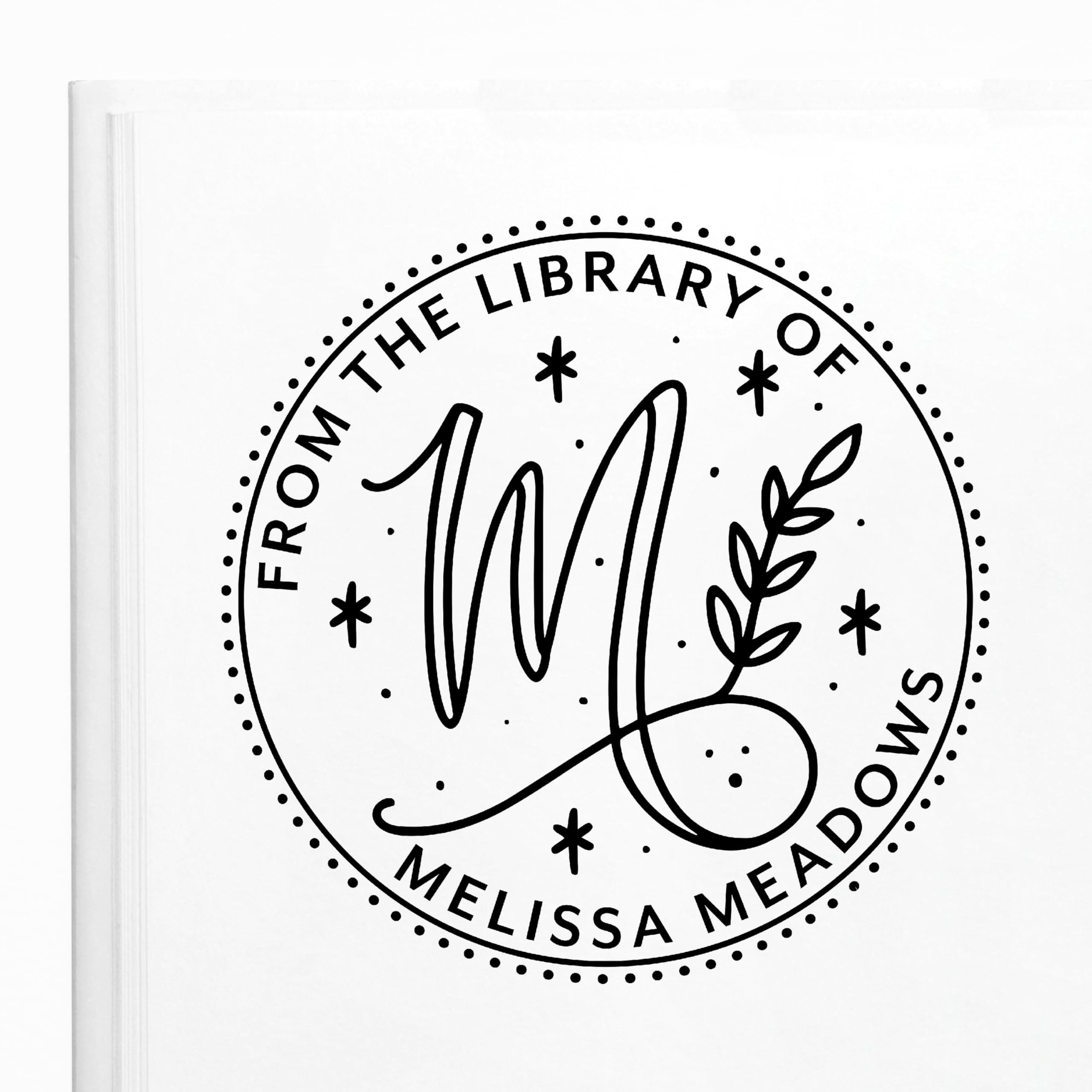 ExcelMarkCustom Book Stamp - Personalize a Book Embosser, Wood Stamp, or Self-Inking Mount (Deco Script, Round)