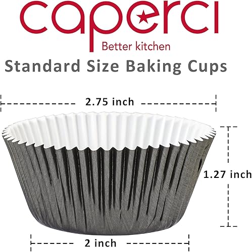 Miniatura 2 de Caperci Moldes de papel aluminio negro para magdalenas de tamaño estándar, paquete de 150 unidades, a prueba de grasa y resistentes