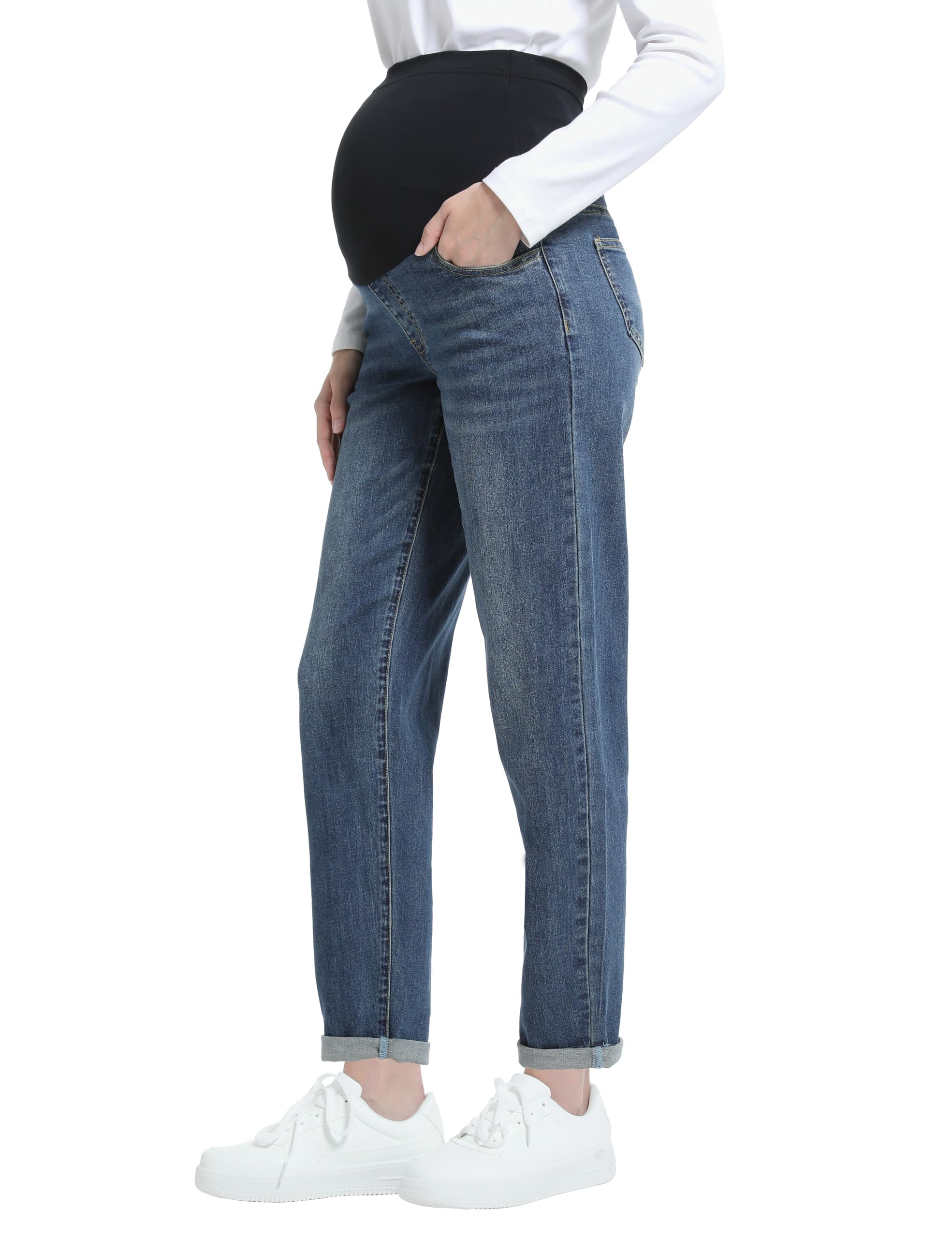 Jean de grossesse pour femme au-dessus du ventre Boyfriend Jeans de grossesse en denim avec poches