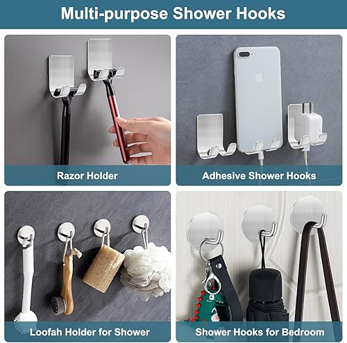 Miniatura 3 de ANRUI Soporte para maquinilla de afeitar, acero inoxidable 304 de alta calidad, resistente al agua, ganchos de pared adhesivos para colgar lufa,