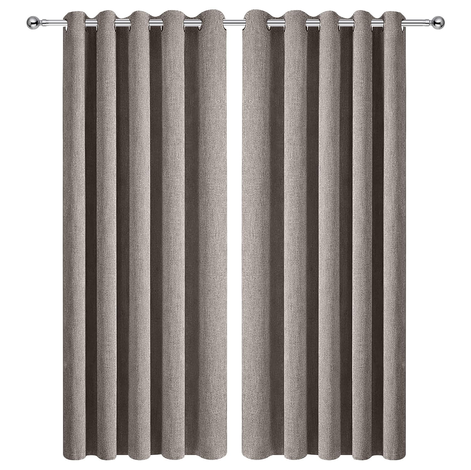 Aspire Homeware Mocha 100% Blackout Curtains For Living Room 90X90 Extra Long Linen Curtains Soft Texture Thermal Curtain 2 Panels With Tiebacks