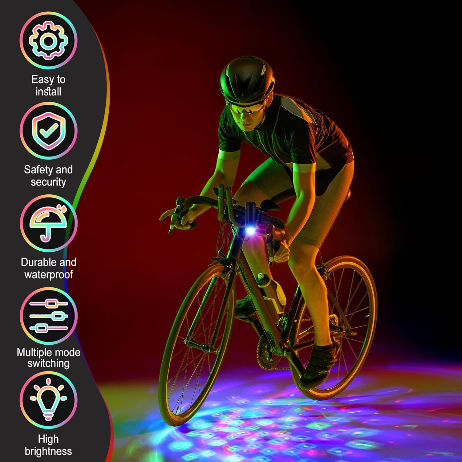 1 or 2 Pcs Disco Party LED Bike Light Disco Scooter Light Tri-Colored Bicycle Lights Blinking Swirling Fun Cycling Accessory, Christmas Stocking Stuffer, 3 AAA Batteries Included