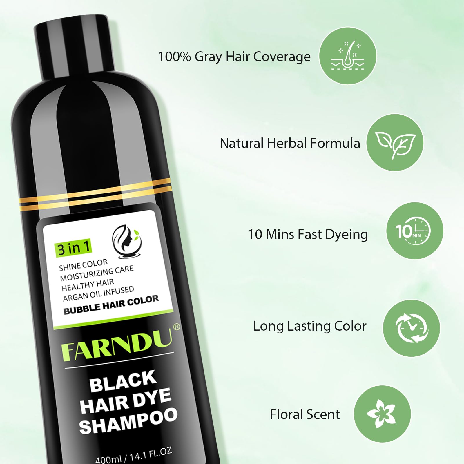 Champú de tinte para cabello negro para mujeres y hombres, cobertura de cabello gris, champú natural 3 en 1 para color de cabello, champú para canas 5