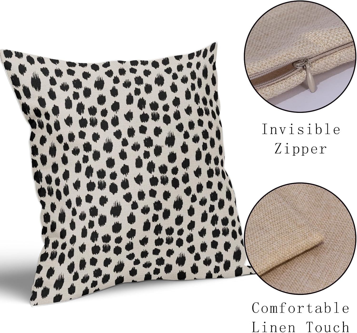 Black Cream Polka Dot Pillow Covers 22x22 Set of 2 Outdoor Modern Art Throw Pillows Boho Design Brush Strokes Decorative Pillowcase Square Cushion Cover Linen Pillow Case for Home Sofa Couch Bed