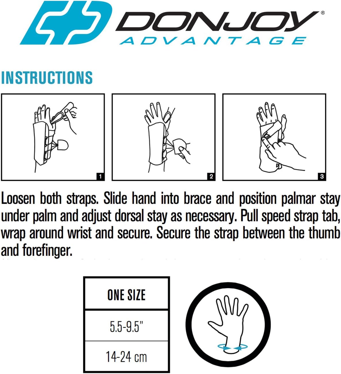 DonJoy Advantage Stabilizing Speed Wrist Wrap for Sprains, Strains, Tendonitis & Instabilities with Removable Palmar Stay for Wellness and Fitness Users, One Size, Left