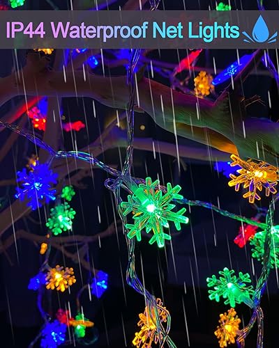 Miniatura 3 de 100 luces LED de copo de nieve de Navidad, cadena de luces de copo de nieve de 32 pies para interiores, 8 modos de iluminación, tira de luces de