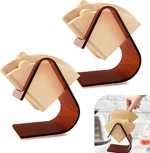 Paquete de 2 soportes de filtro de café acrílicos lujosamente pulidos de 0.197 pulgadas de grosor (aptos para todos los tamaños), soporte para