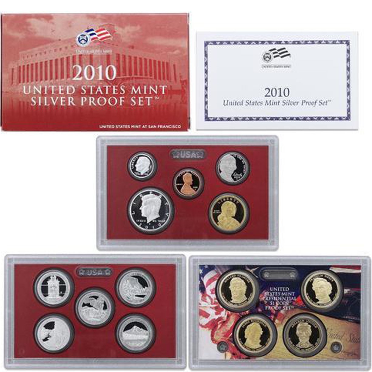 2010 S U.S. Mint Silver Proof Set - 14 Coins - OGP Superb