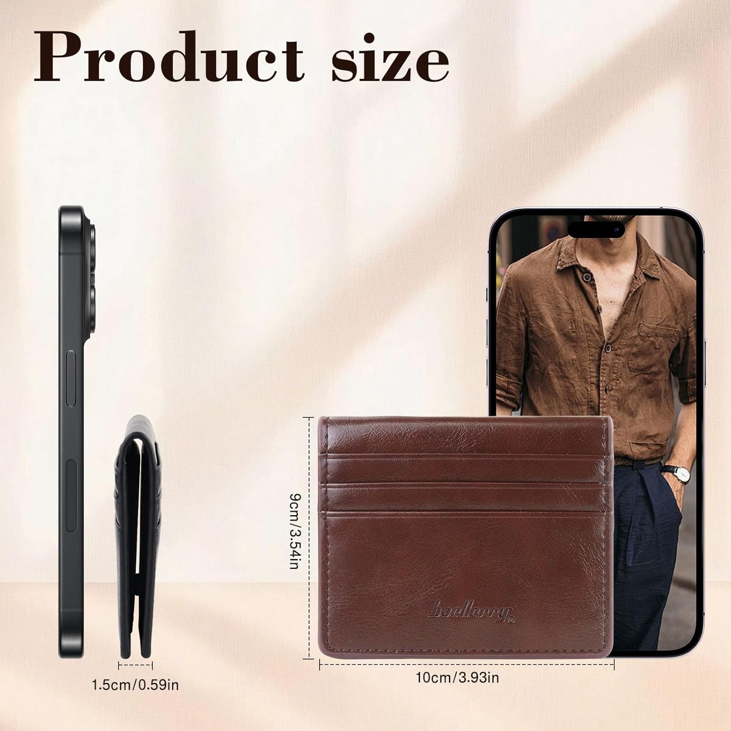 WishLotus Slim Wallet for Men, Bifold PU Leather Credit Card Holder with Built-In Compartment Front Pocket Wallets for Men to Store 6 Cards and Cash (Coffee) - Image 5