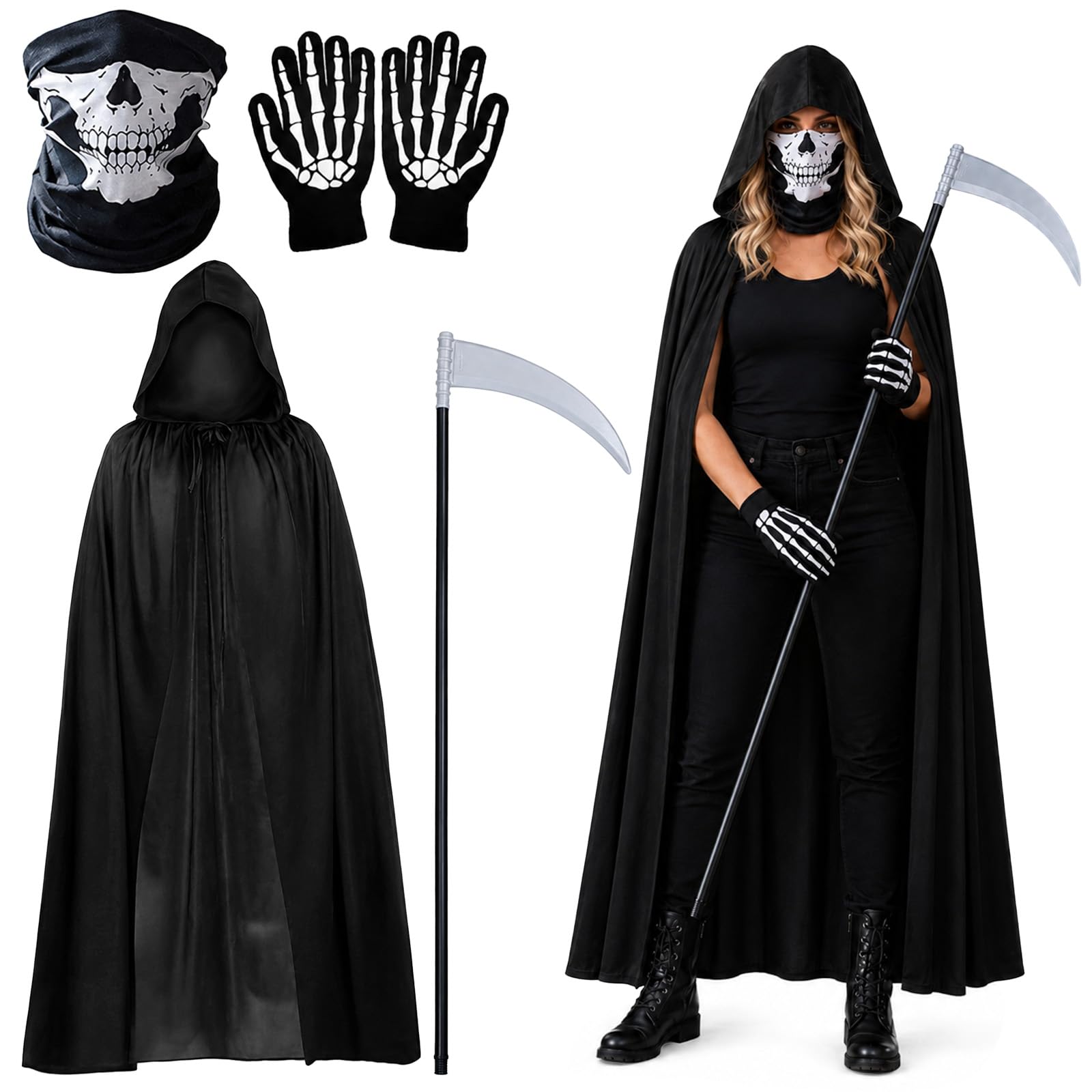 4Pcs Halloween Grim Reaper Costume Adult Men for Halloween Cosplay Party
