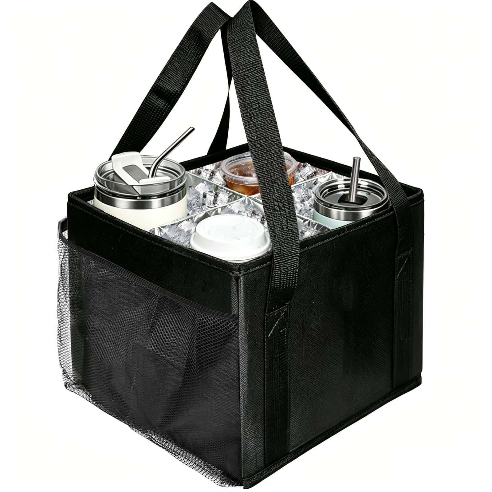Drink Carrier Bag with Handle 4 Cup Drink Carrier with Adjustable Dividers