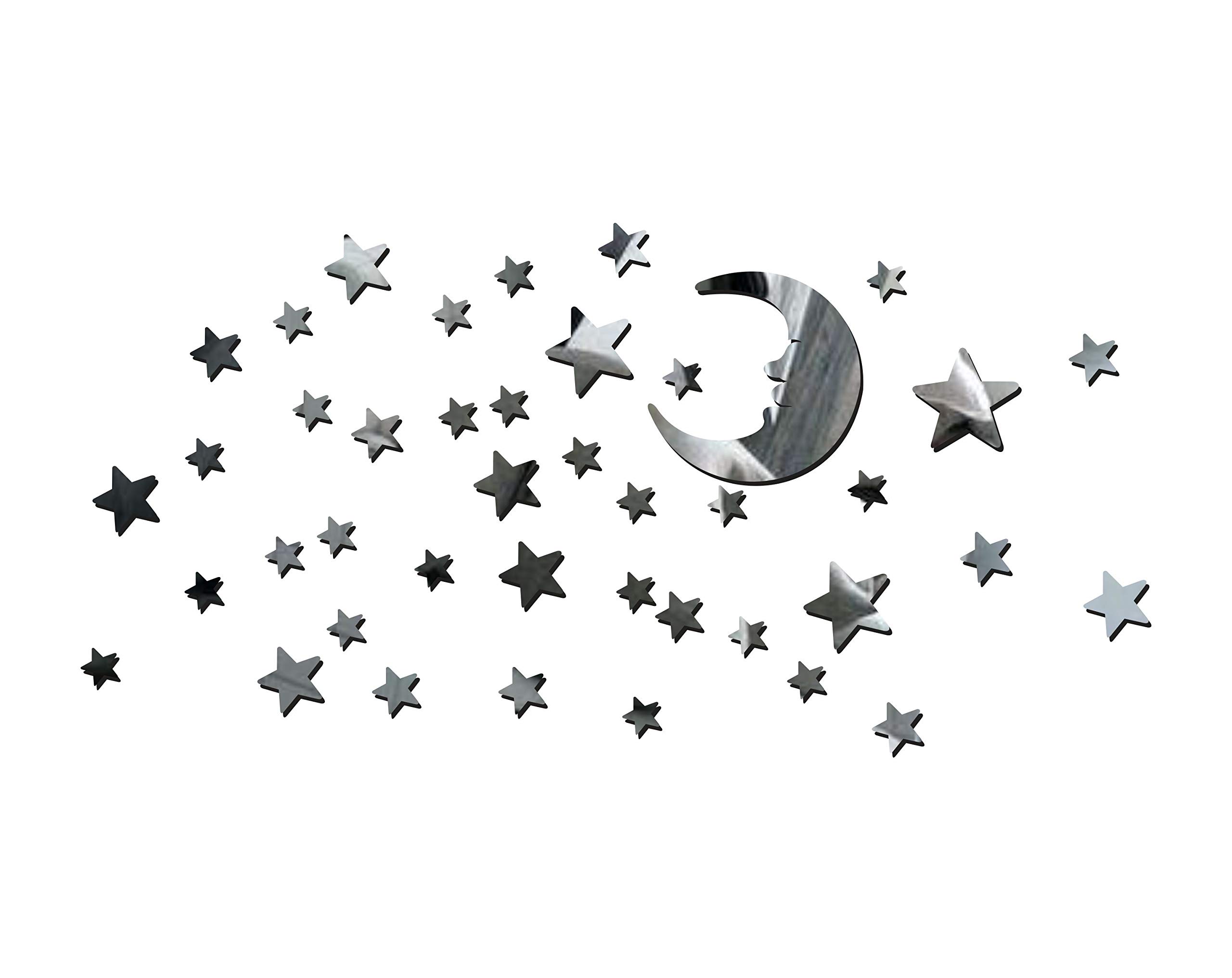 Decor Kafe Acrylic Wall Sticker Moon Stars DIY Acrylic Mirror Wall Art Sticker Decals Removable Home Décor (Silver) (B07YV2QSR5) Amazon Price History, Amazon Price Tracker