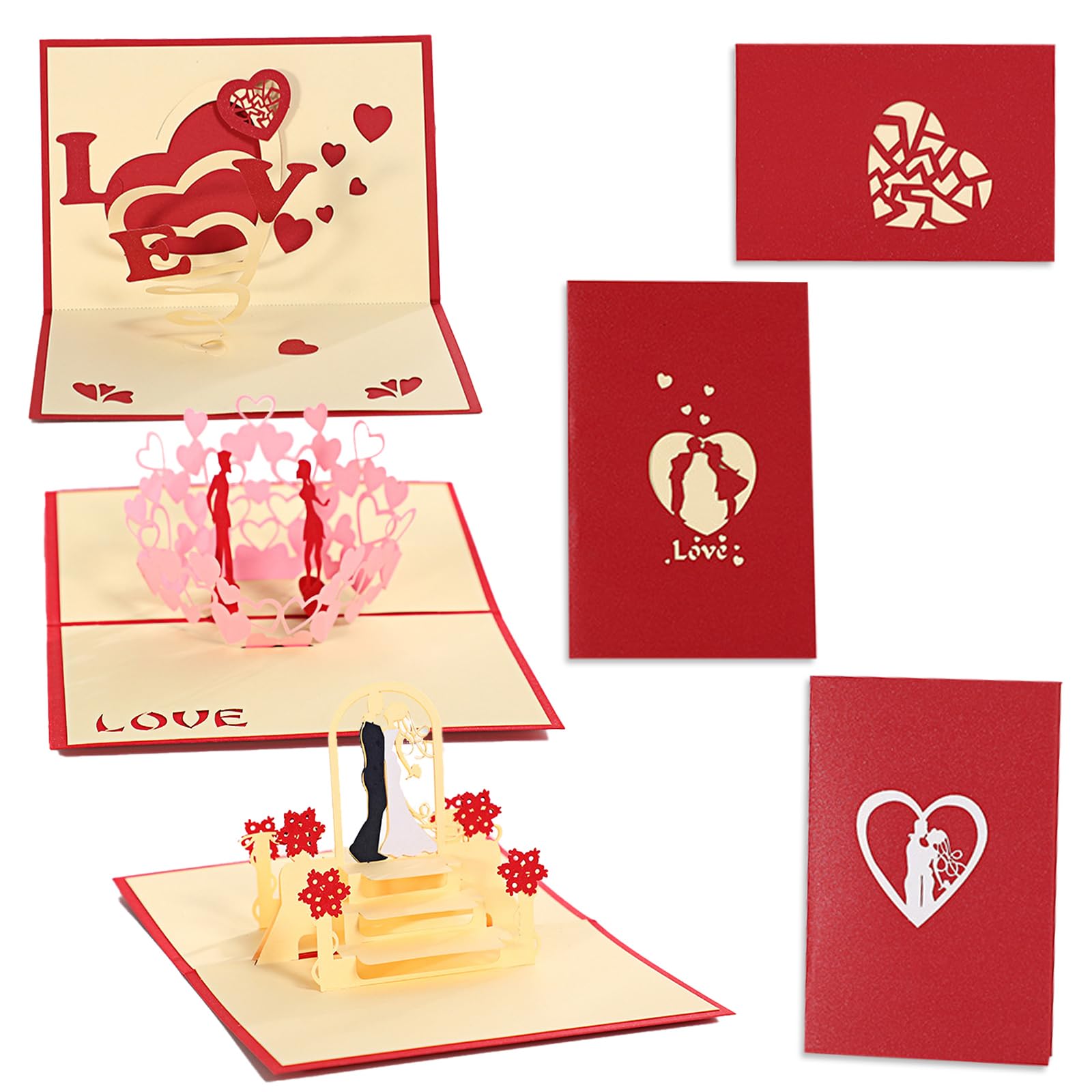 Zurligi 3 Pcs 3D Romantic Anniversary & Valentine's Day Greeting Cards, Love Cards, Wedding Keepsake & Souvenir, Elegant Pop-Up Cards for Valentine's Day, Anniversary, and Special Occasions
