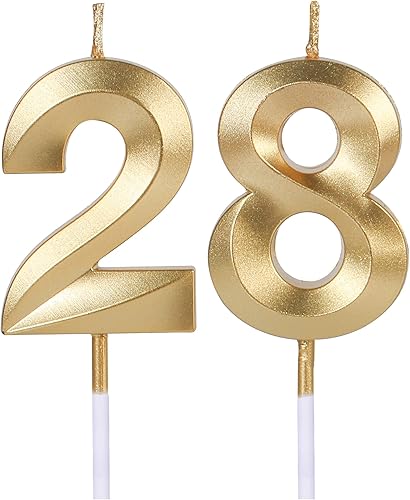 Velas doradas de cumpleaños 28 y 82 para pasteles, número 28 y 82 para decoración de tartas de fiesta, aniversario, boda, celebración