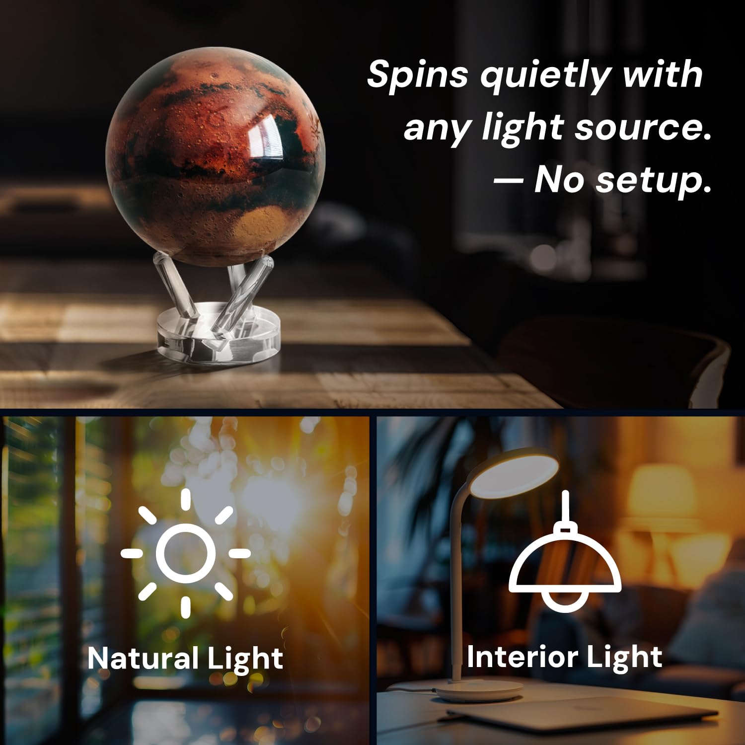 MOVA Globes Venere Classico (4,5") | Mappamondo Auto-Rotante a Energia Luminosa |Silenzioso, Senza Batterie né Fili |Decorazione da Scrivania o Idea Regalo Globo Spazio