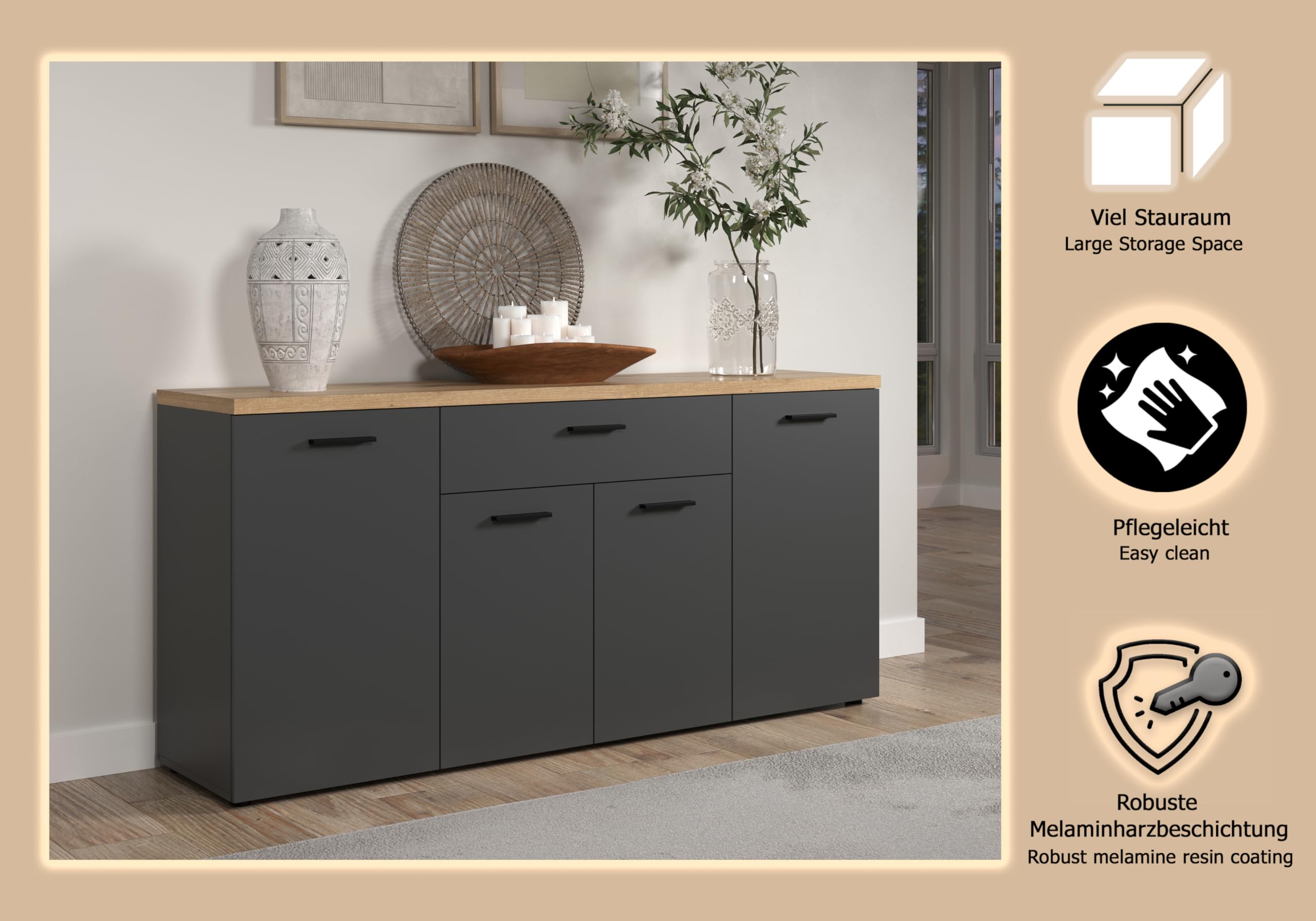 Sideboard Baggio Anthrazit · B 180 x H 85 cm