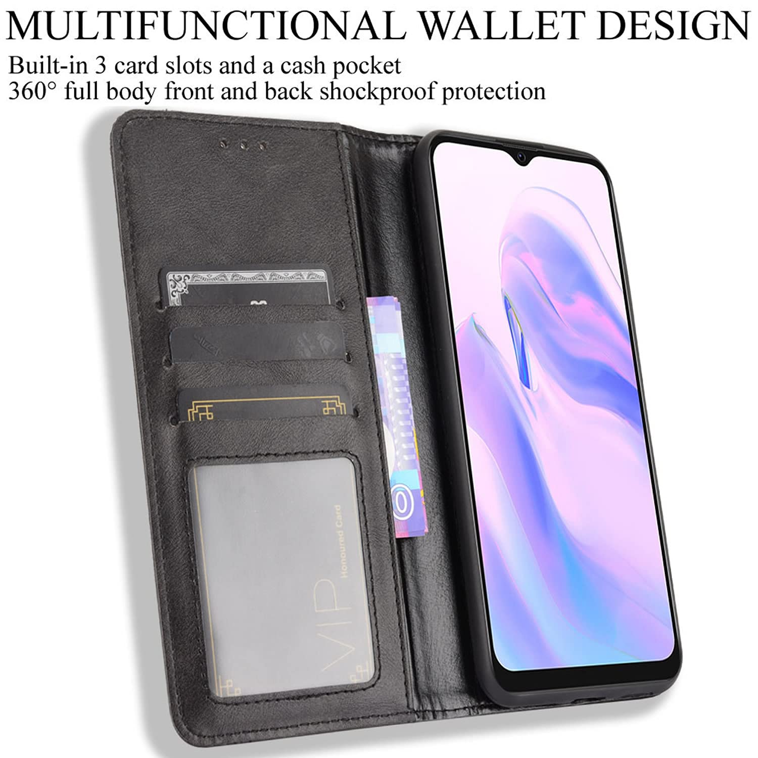 Custodia Portafoglio Per Blackview A70 / A70 PRO / A70E - Flip Cover In Pelle PU Marrone Con Slot Carte E Supporto