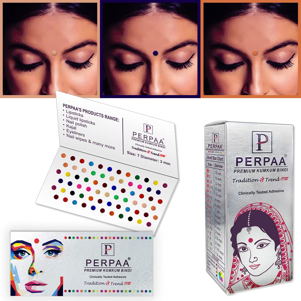 PERPAA Premium Velvet Sticker Kumkum Bindi Box of 15 Flaps - Pottu for Women,Ladies, Girls (Size 7, Diameter 4mm, Multicolor)